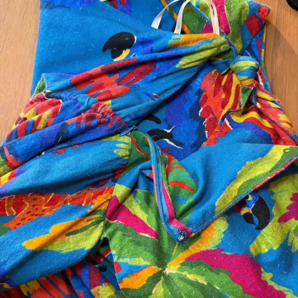 Farm Rio Sunny Day Maxi Dress One-Shoulder Cutout Tropical Linen Blend Size XL - Picture 10 of 14